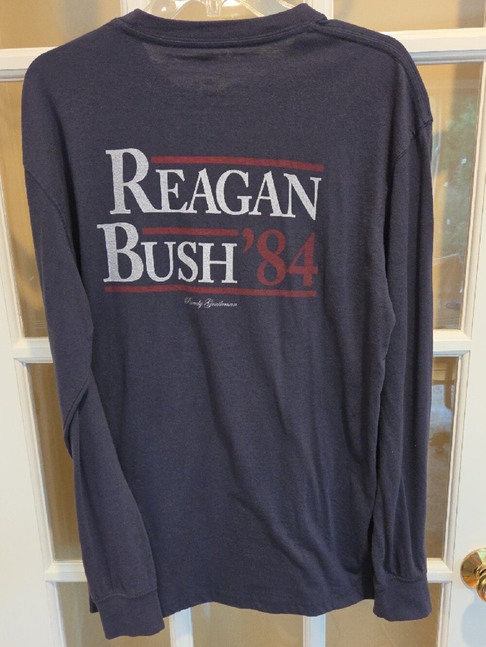 Rowdy Gentleman Navy Long Sleeve Pocket Tee W/Reagan Bush '84 Graphic Size: XXL